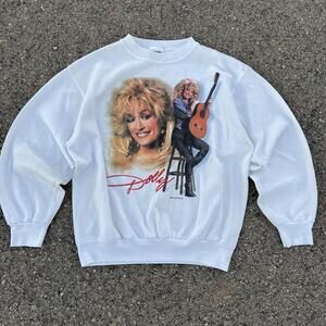 Vintage Dolly Parton Sweatshirt Adult Large Country Dollywood Crewneck White USA